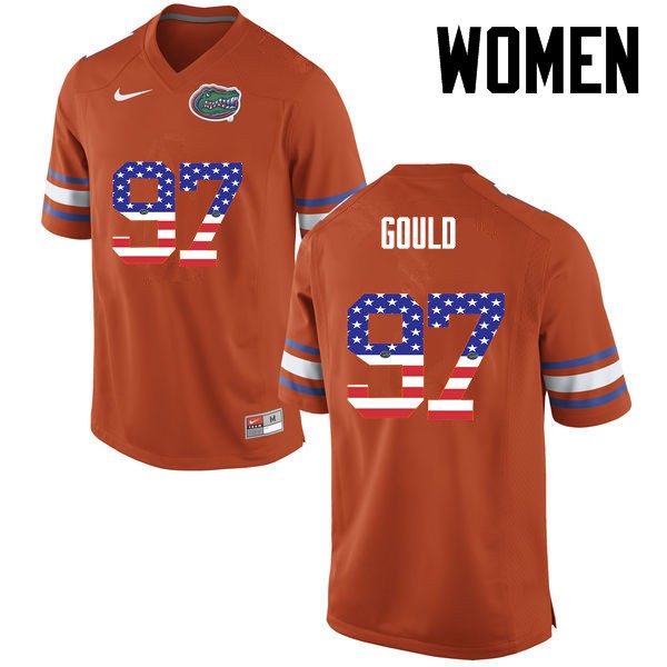 Florida Gators Women #97 Jon Gould College Football USA Flag Fashion Orange
